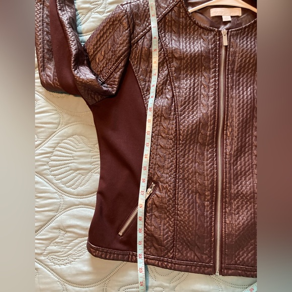 Moto Faux Leather Jacket with Quilted Pattern & Spandex Burgundy/Brown - Picture 9 of 11